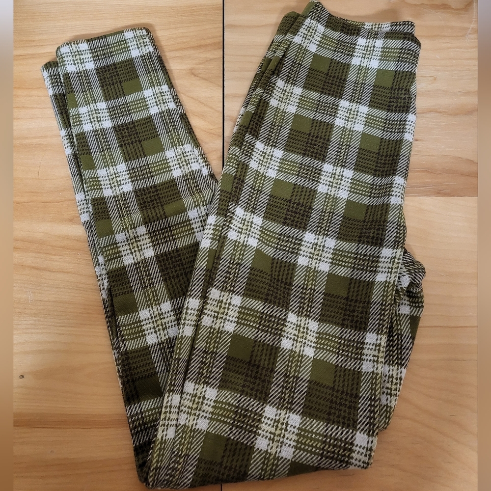 Forever 21 Army Green Plaid High Waisted Skinny Legging Pant